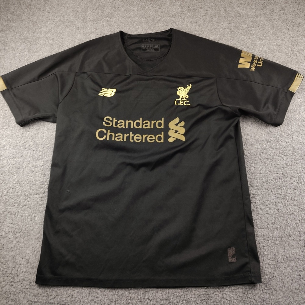 New Balance Soccer Jersey Mens Large Liverpool FC Black Gold NB Dry Short Sleeve